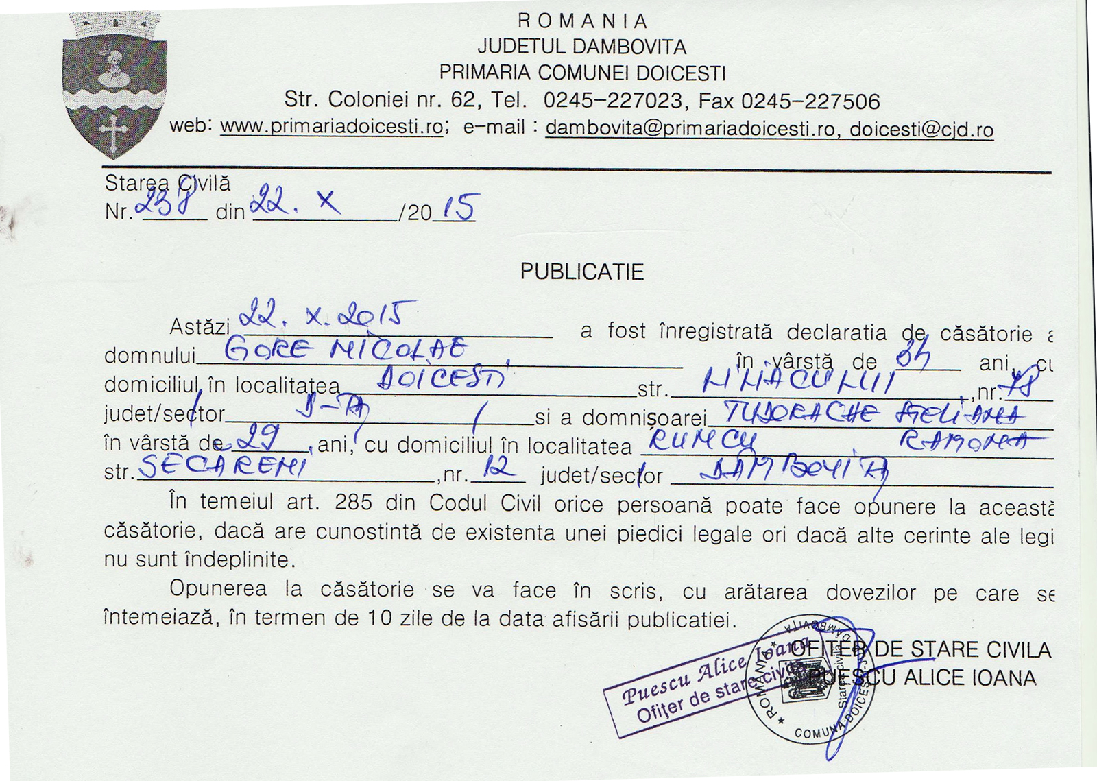 publicatie casatorie 22 octombrie e 2015